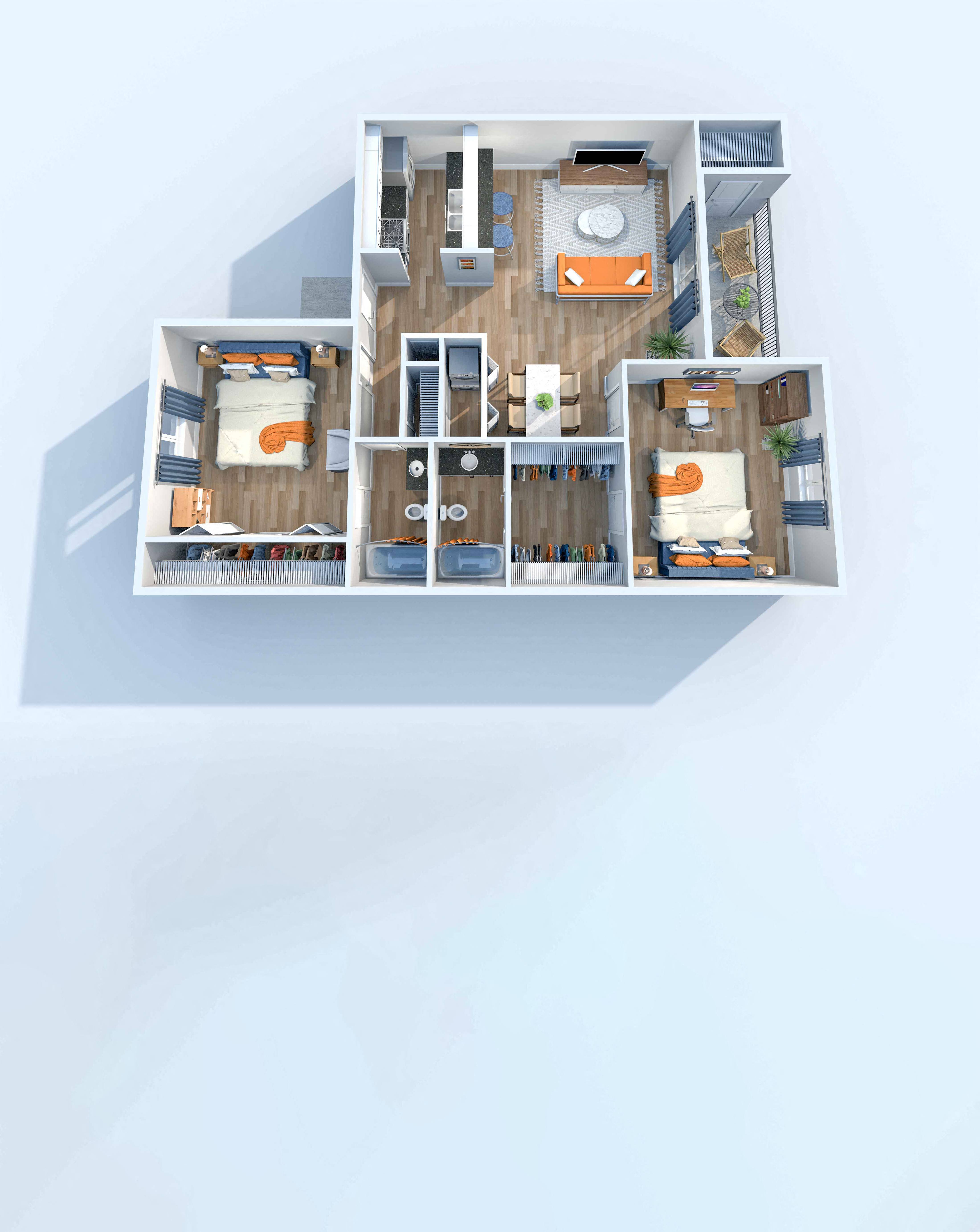 Floor plan for 2 beds, 2 baths, 920 sqft